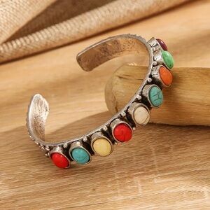 Boho Silver Open Cuff Turquoise Bracelet